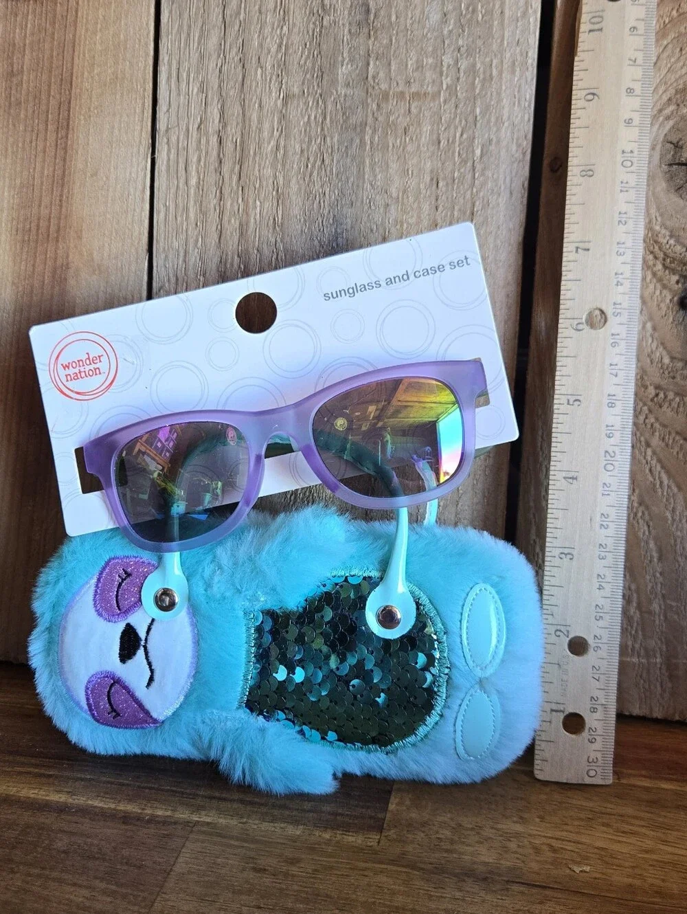 Wonder Nation Kids Sloth Plush Sunglasses & Case Set Purple Mirrored Lenses NWT